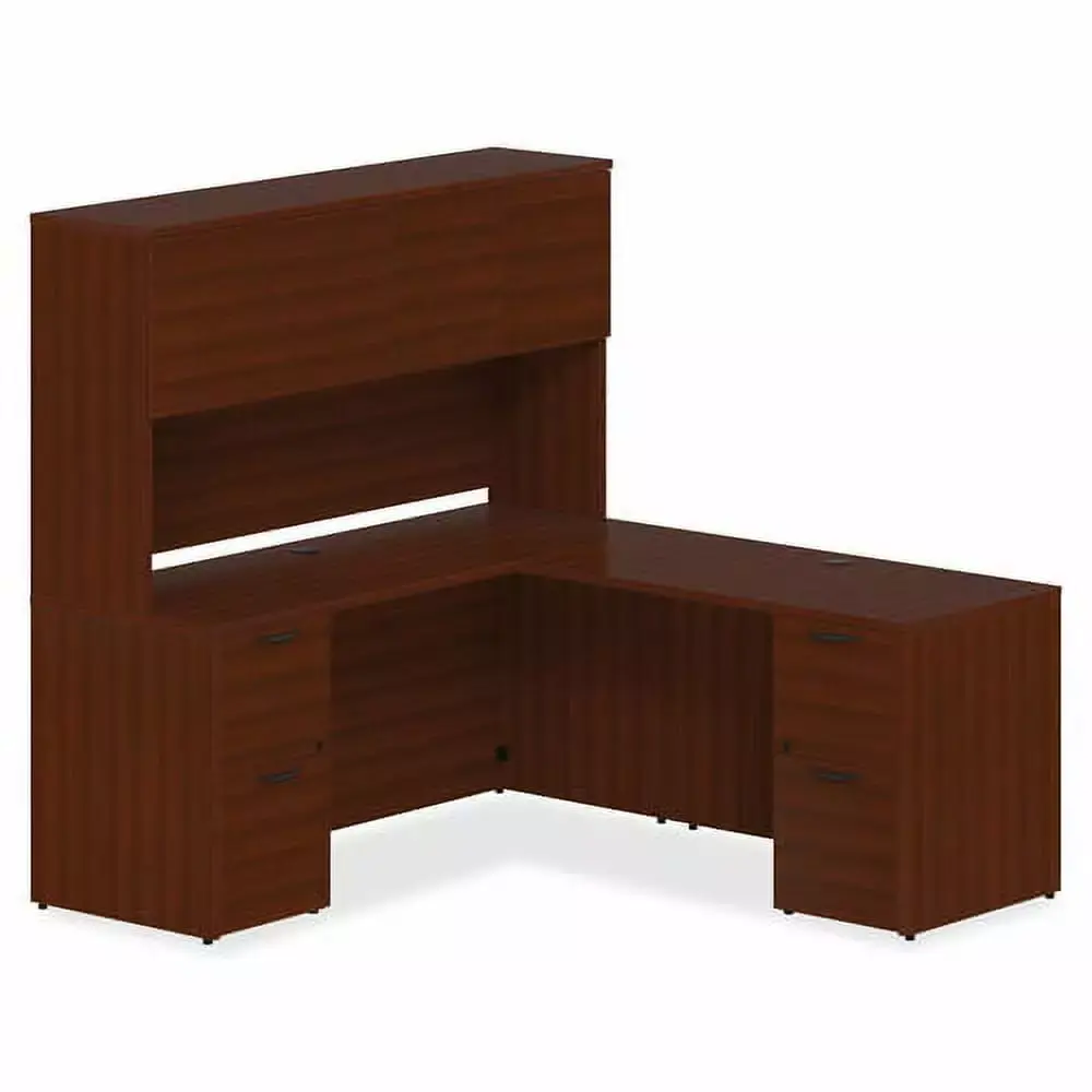 Lorell Prominence 2.0 Mahogany Laminate Left Return Desk 2 File Drawers 42x24 Inches