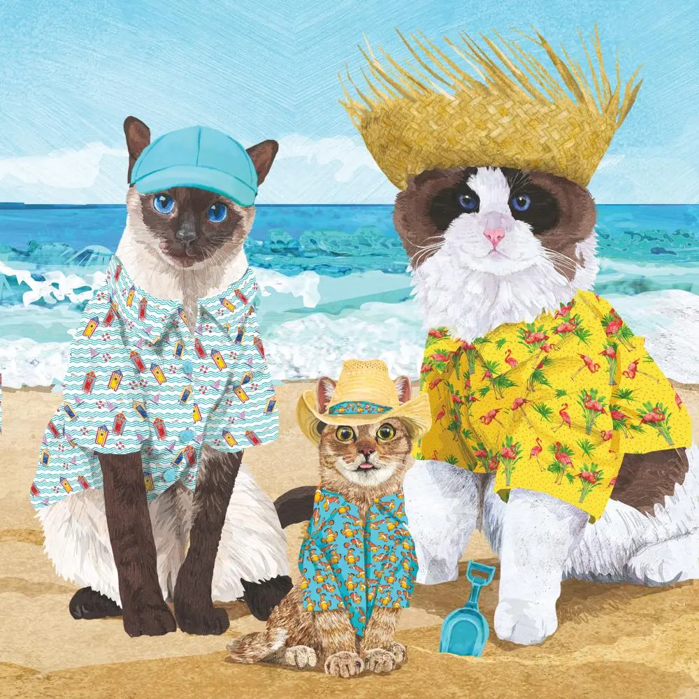 Cats' Beach Party Beverage Napkin | Fast Shipping & Easy Cleanup