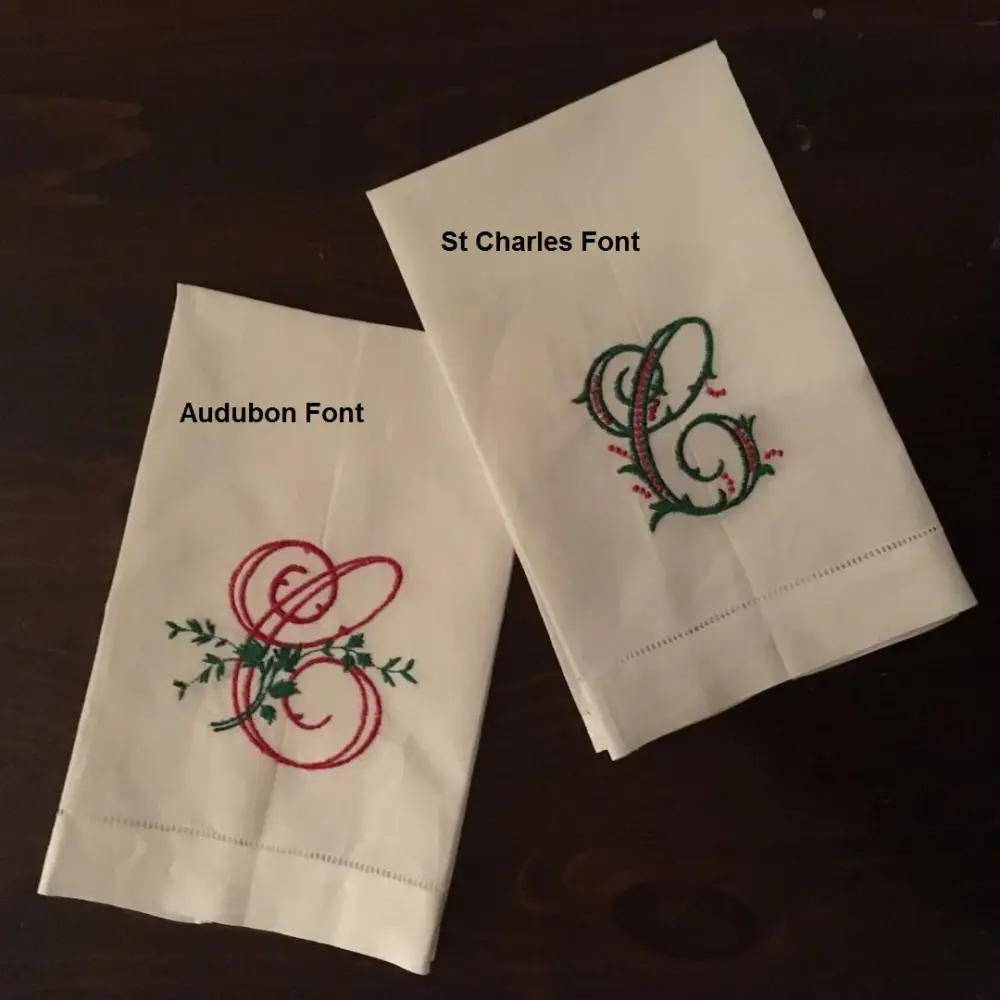 MONOGRAM CHRISTMAS FLAX GUEST OR HAND TOWEL HEMSTITCH BORDER