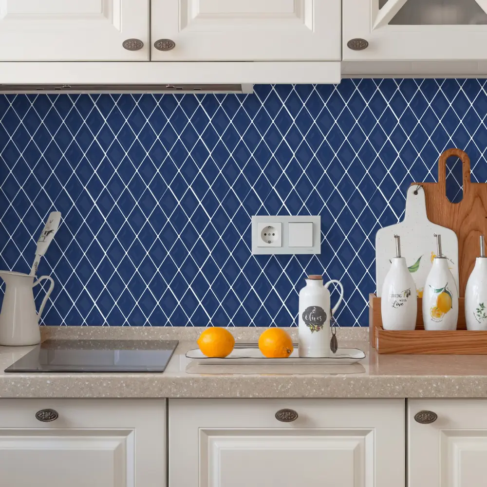 Diamond Tiles Peel and Stick Backsplash Kitchen Walls - Prussian Azure 12" x 12"(30.5 x 30.5 cm)