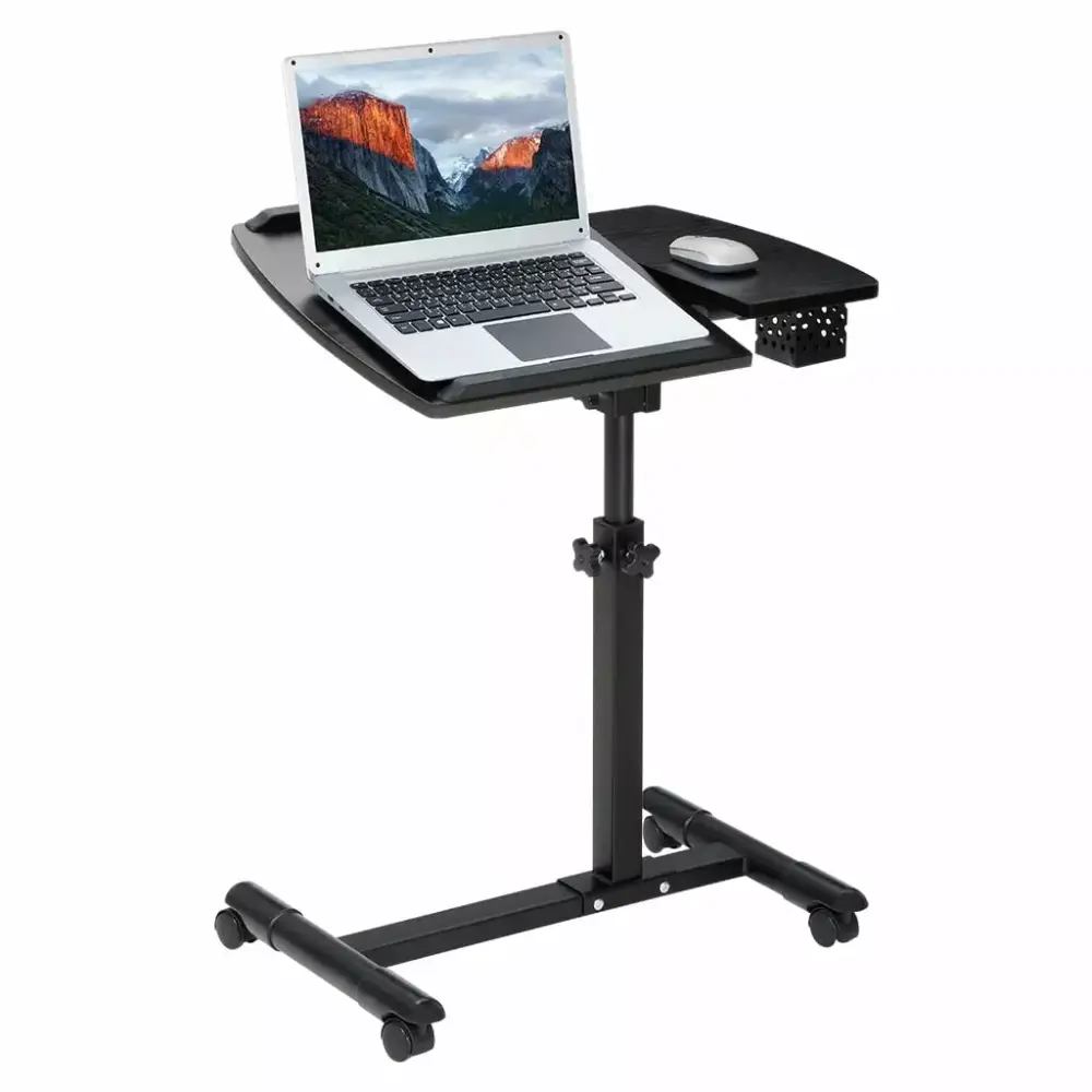 LANGRIA Portable Laptop Desk Cart Tilting Surfaces and Wheels Home Office Black Walnut