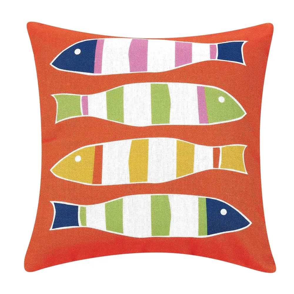 Picket Fish Orange Decorated Indoor/Outdoor Pillow - High Resolution Print