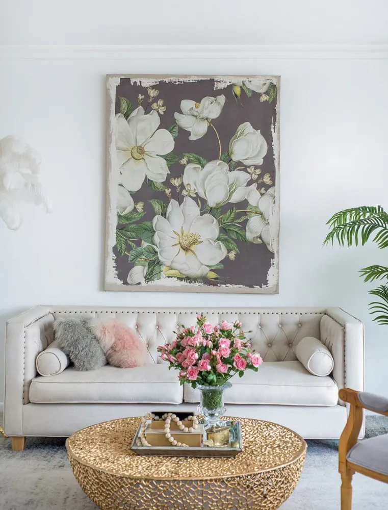 Vintage Style Large Botanical Wall Art Prints, Home Decor Living Room Dining Room Bedroom Hallway - White / Graphite
