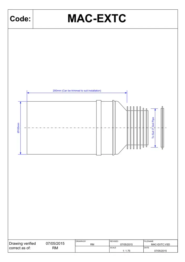 McAlpine MAC-EXTC Customizable Length Straight Extension MACFIT WC Connector