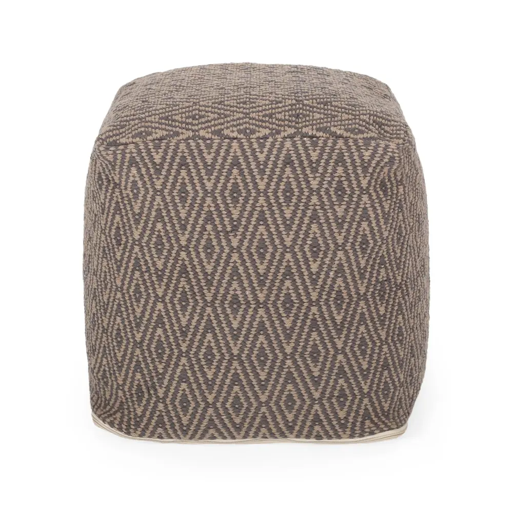 Amuleto - Hand Loomed Cotton Pouf - Dark Charcoal / Brown
