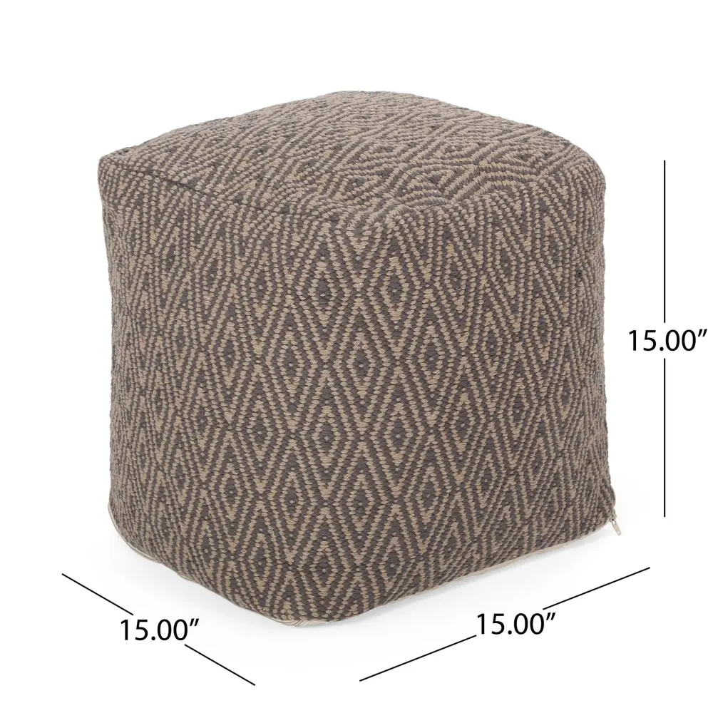 Amuleto - Hand Loomed Cotton Pouf - Dark Charcoal / Brown