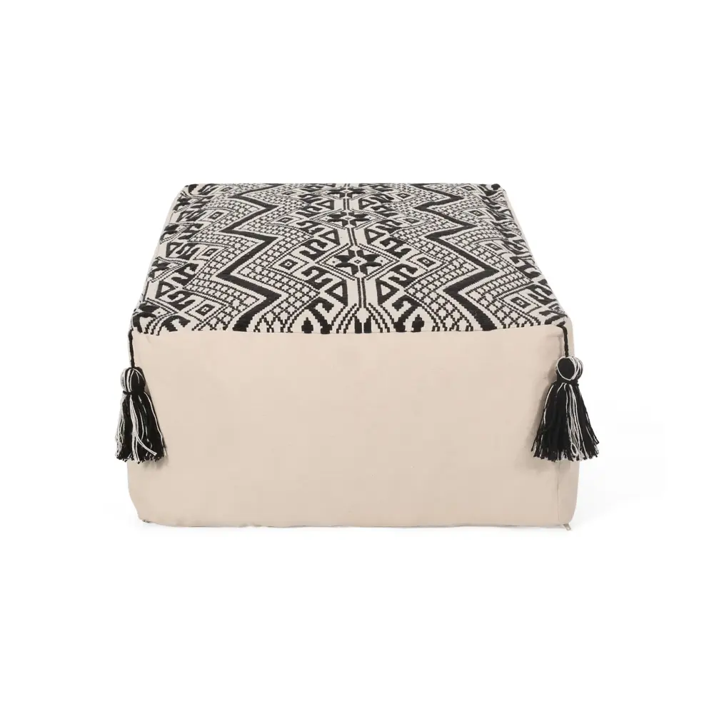 Kiki - Rectangular Pouf Ottoman Floor Cushion Organic - Black Compact Size