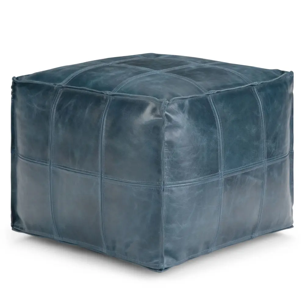 Manning - Square Pouf - Peacock UL Certified Wood Finish