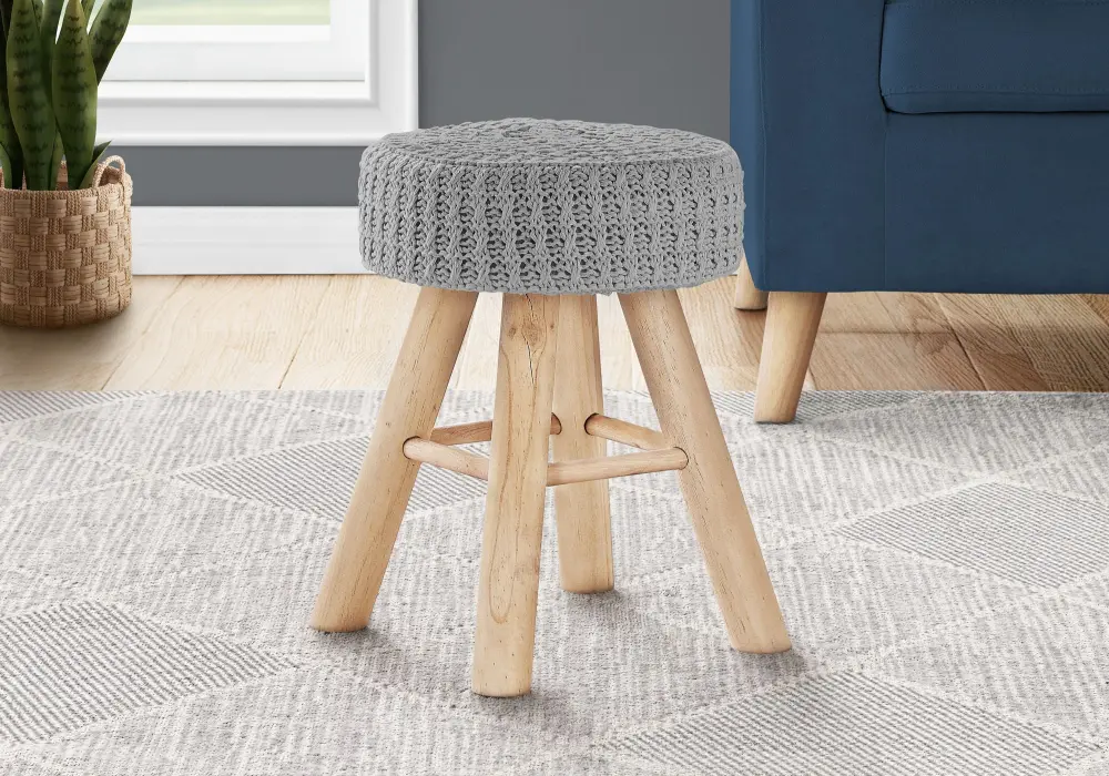 Ottoman, Pouf, Footrest, Foot Stool, Round, Natural Wood Legs, Contemporary, Sleek
