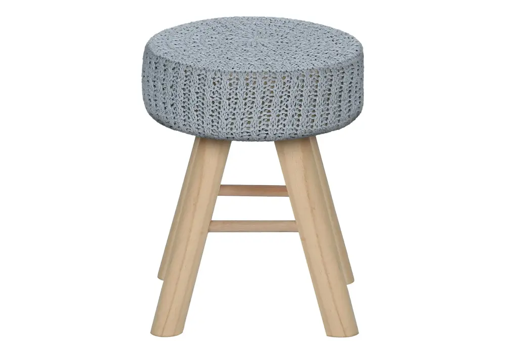 Ottoman, Pouf, Footrest, Foot Stool, Round, Natural Wood Legs, Contemporary, Sleek
