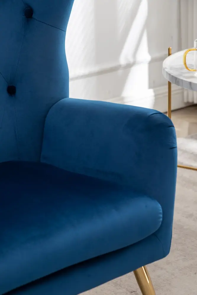 Sovarol - Velvet Button-Tufted Wing Back Accent Chair - Navy Storage Shelf