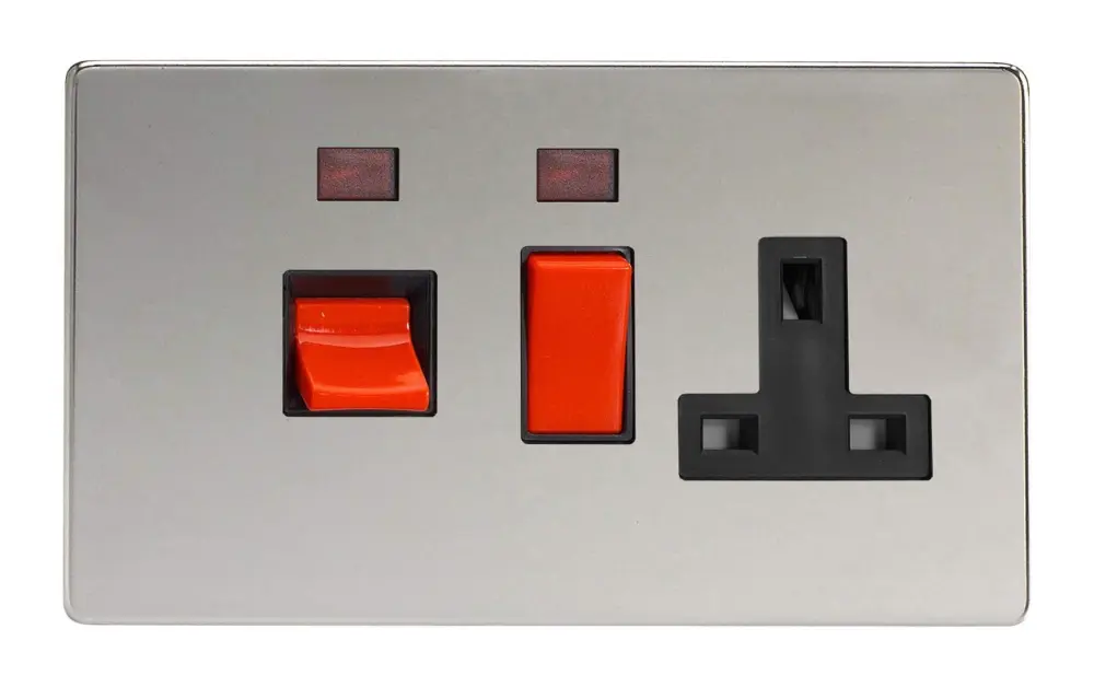 Varilight XDC45PNBS Cooker Switch 45A & Socket Ebony Pearl Nickel