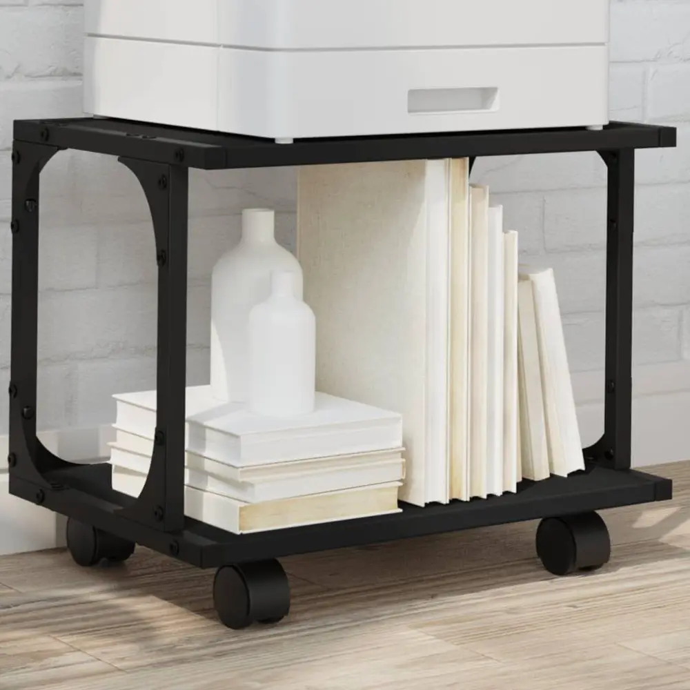 2-Tier Black Engineered Wood Printer Stand 16.1x11x13.2 Inches Office Desk Organizer