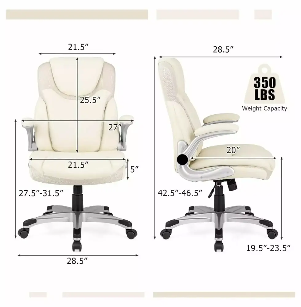 Jiowenm Executive Office Chair - Ergonomic PU Leather Computer Desk Chair Flip-Up Armrests and Lumbar Support