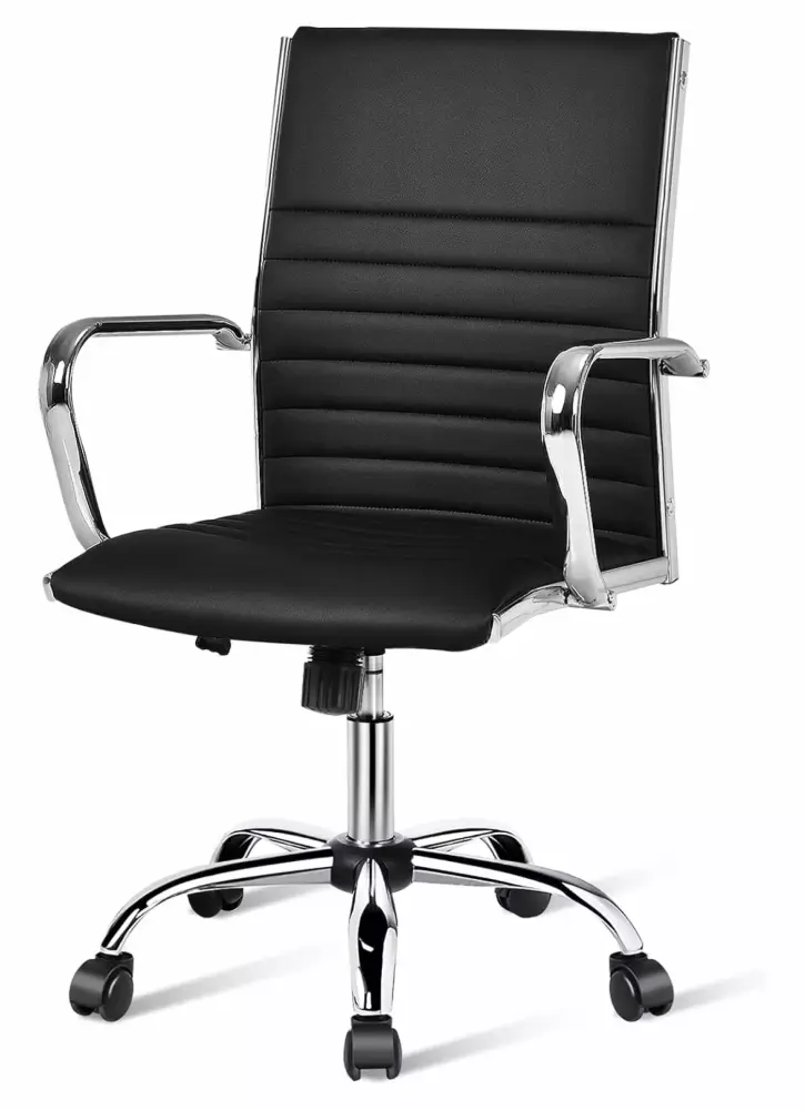 Keeomi Ribbed Home Office Chair - PU Leather High Back Executive Chair Height Adjustable Rocking Backrest and Lumbar Support