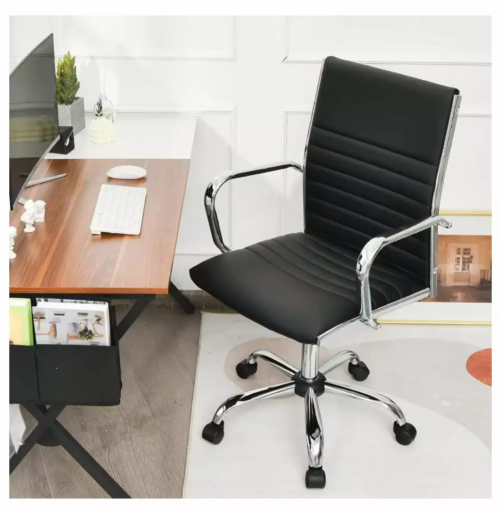 Tyslan Ribbed Home Office Chair - PU Leather High Back Executive Chair Height Adjustable Rocking Backrest and Lumbar Support