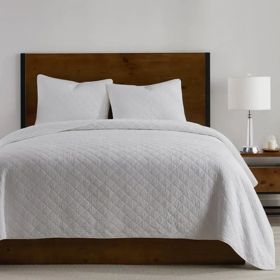 Stonewashed Cotton Gauze 3PC Quilt Set, Vintage Alabaster