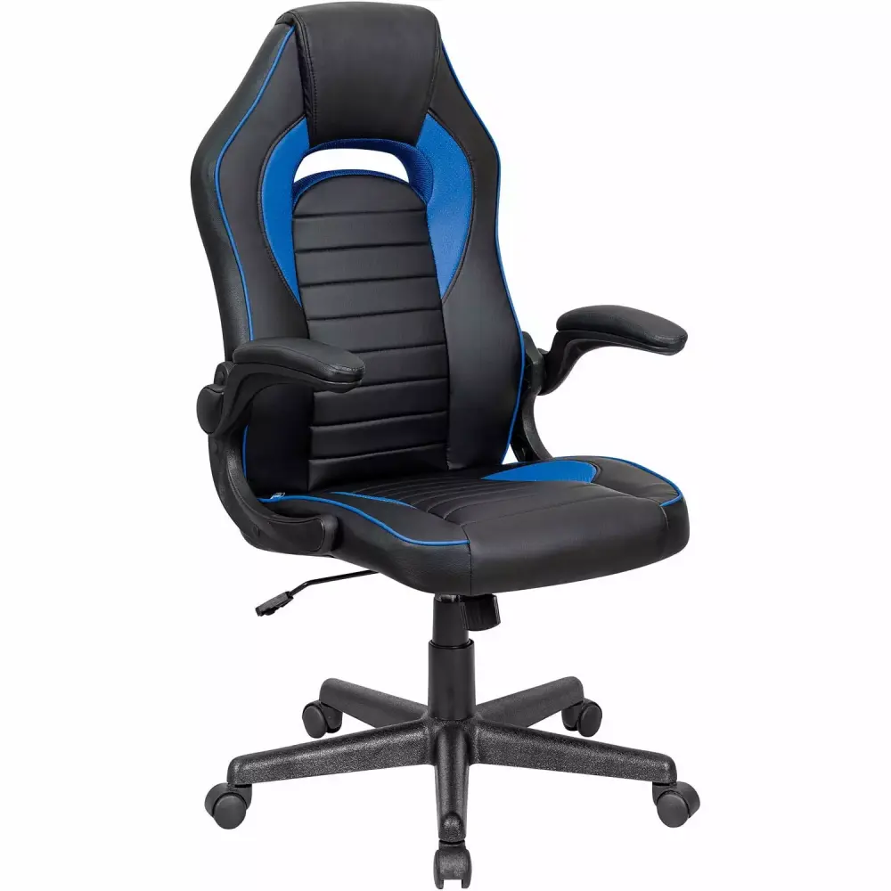 Racing Gaming Chair Mid Back Synthetic Leather Black Blue Global Industrial