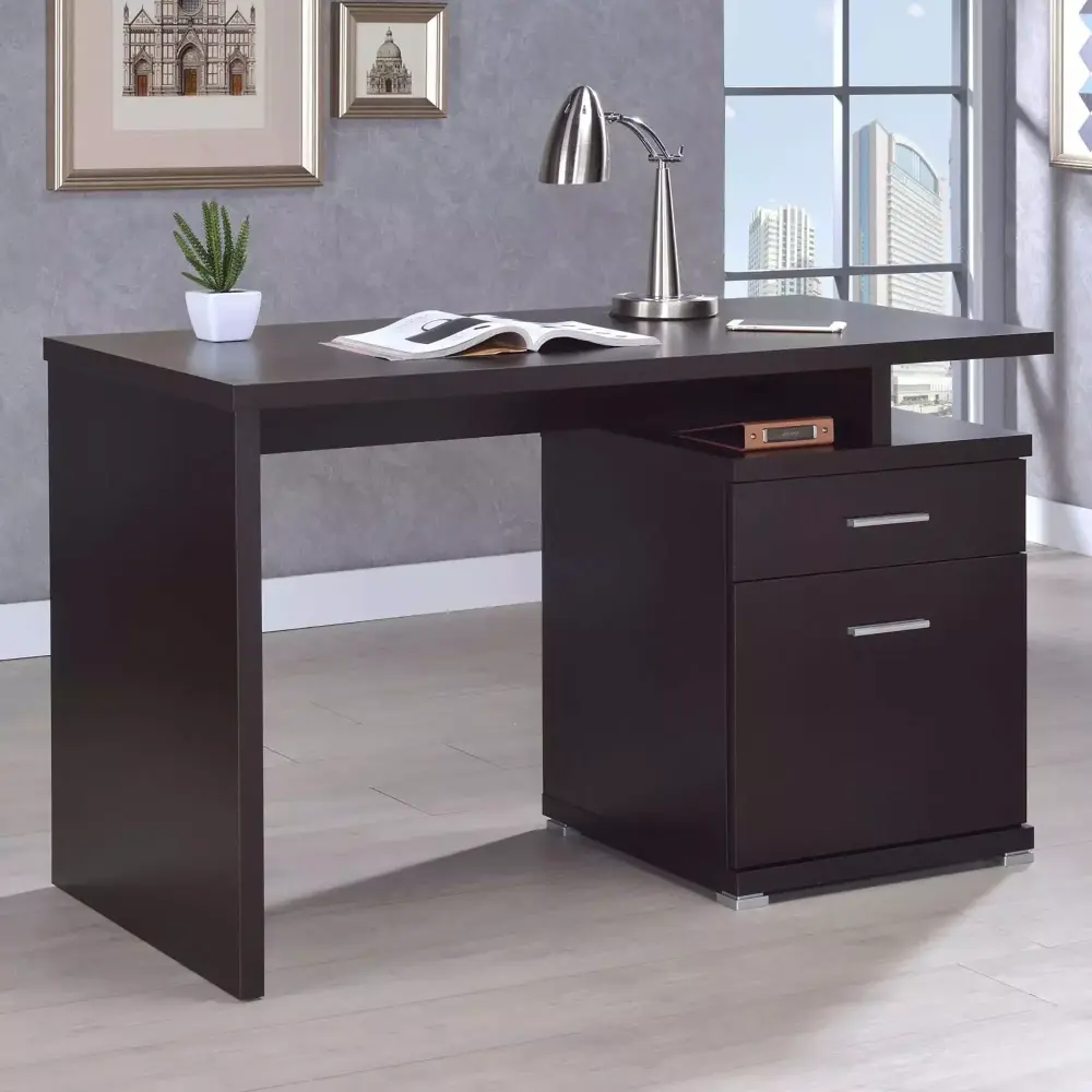Office Brown Cappuccino 2-Drawer Reversible Office Desk Livingroom Office ShanHua