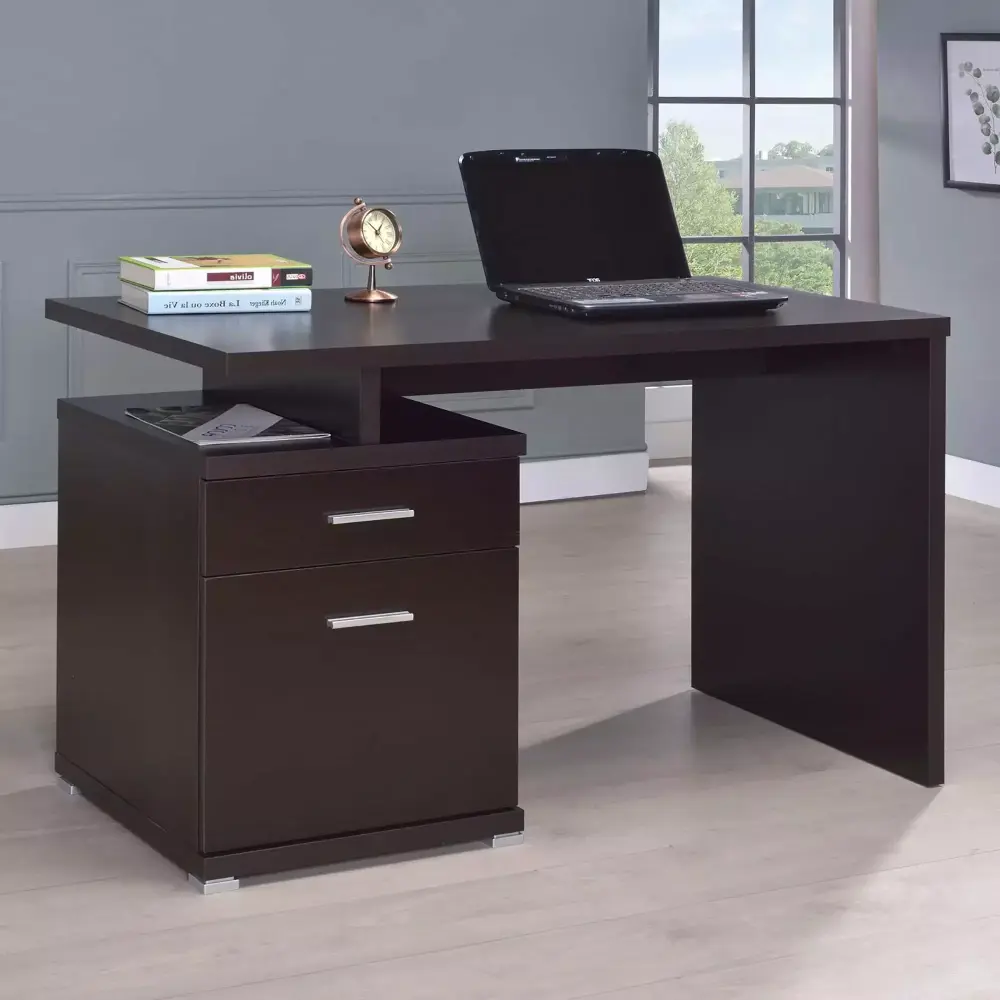 Office Brown Cappuccino 2-Drawer Reversible Office Desk Livingroom Office ShanHua