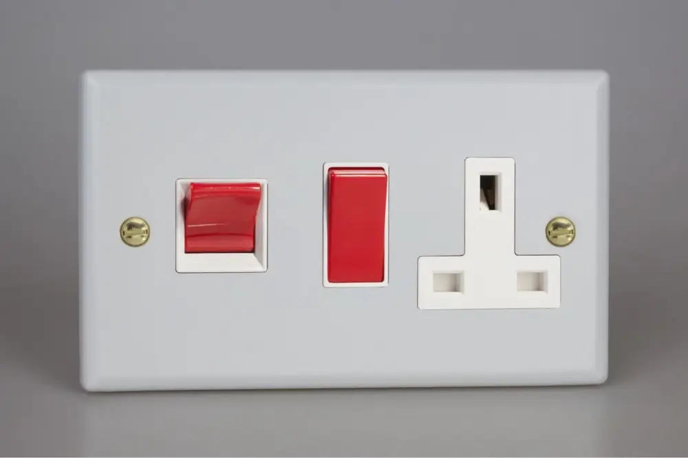 Varilight 45A Cooker Panel 13A Dual Pole Switched Socket Outlet (Red Rocker)