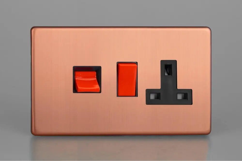 Varilight 45A Cooker Panel 13A Twofold Pole Switched Socket Outlet (Red Rocker)