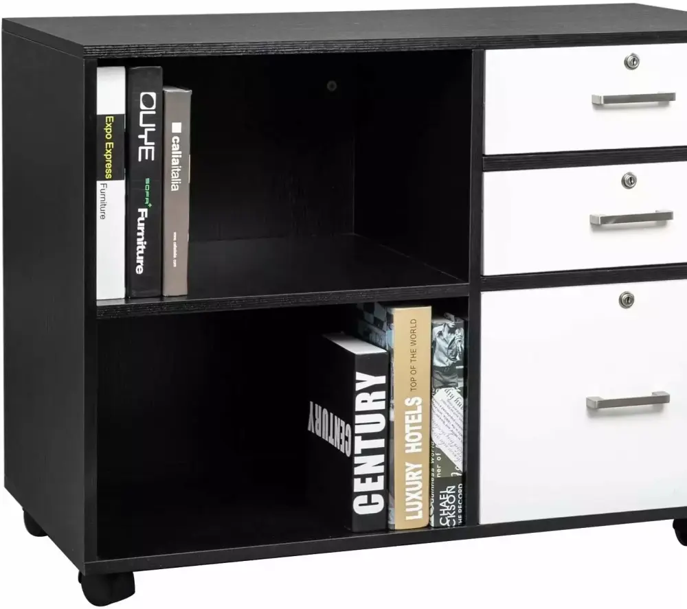 SalonMore Rolling Lateral Locking File Cabinets Home Office Black and White FCH