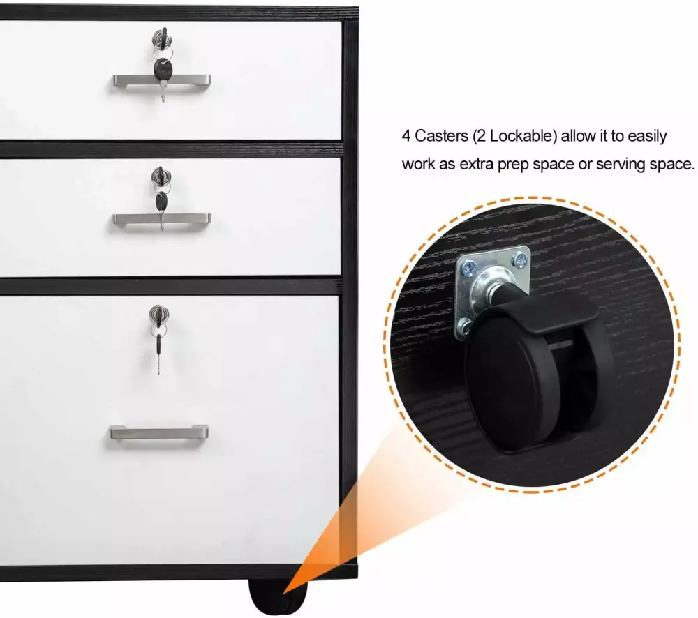 SalonMore Rolling Lateral Locking File Cabinets Home Office Black and White FCH