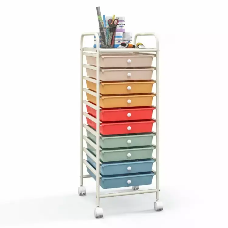 Kadyn Filing Storage Organizer 10 Drawer Rolling Storage Cart Organizer 4 Universal Casters Macaron Multicolor