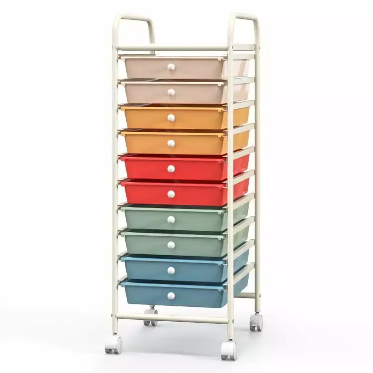 Kadyn Filing Storage Organizer 10 Drawer Rolling Storage Cart Organizer 4 Universal Casters Macaron Multicolor