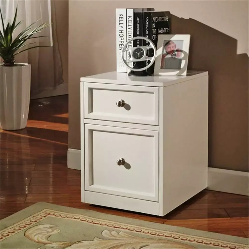 Bowery Hill Transitional Poplar Solid Wood Rolling File Cabinet Cottage White