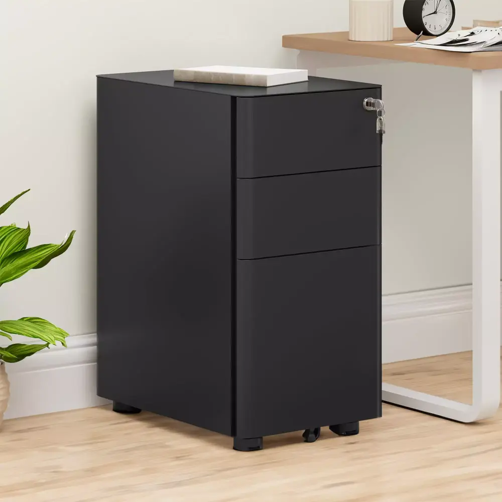 Dextrus 3-Drawer Metal Filing Cabinet Rolling Legal/Letter/A4 Size Black