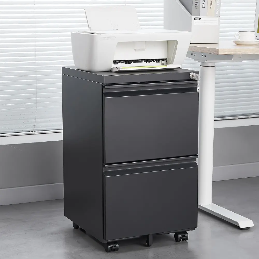 2 Drawer File Cabinet Lock Under Desk Rolling Filing Cabinet Metallic euloong furniture