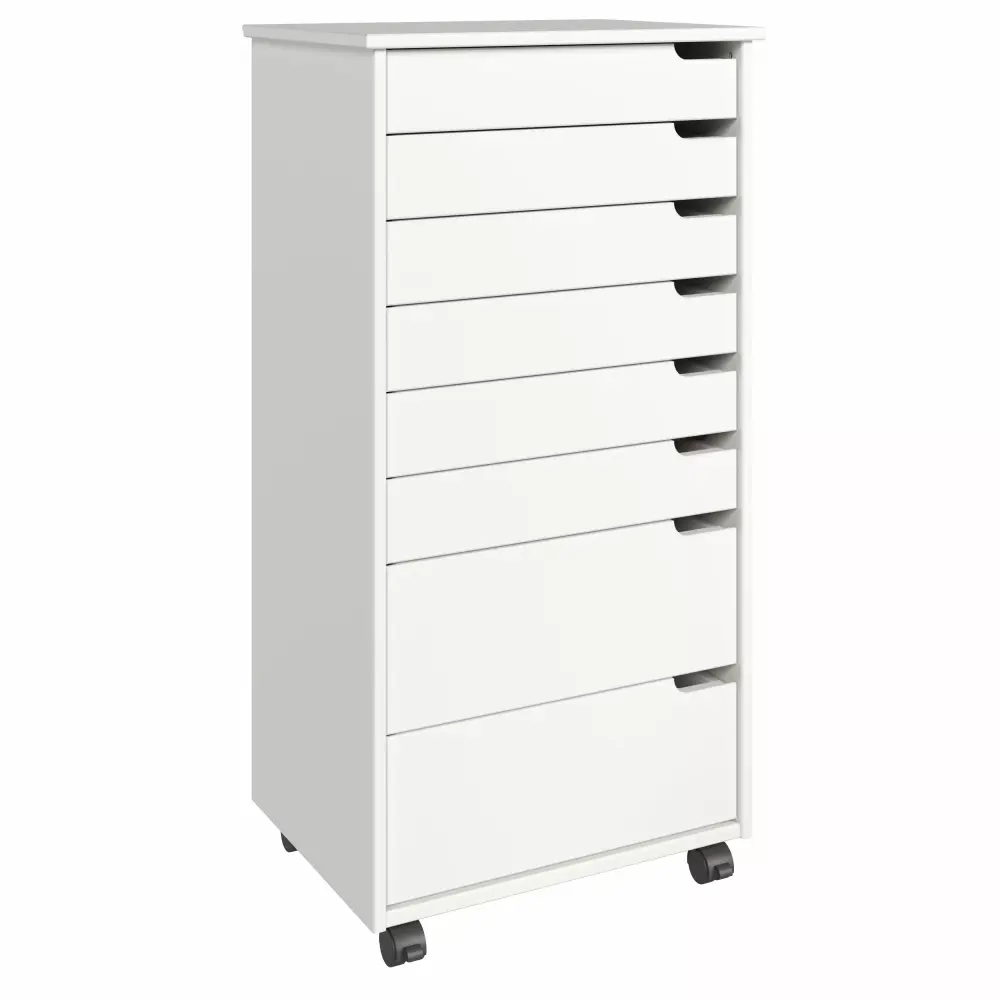 Adeptus Original Euro Roll Cart Solid Wood 6+2 Drawer Extra Wide Drawers Roll Carts White