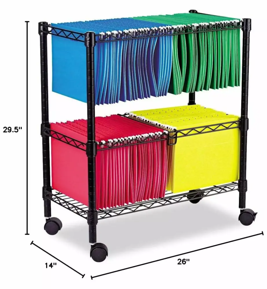 Gexandy 26 2-Tier Rolling File Cart Black Mobile Storage Solution