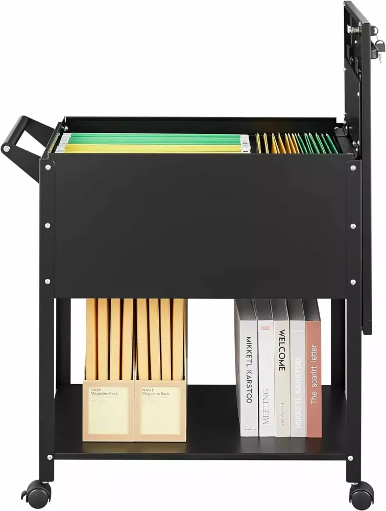 Mobile File Cabinet 2 Tier File Cart Wheels Hanging Files Metal Rolling Cart HEVAVW