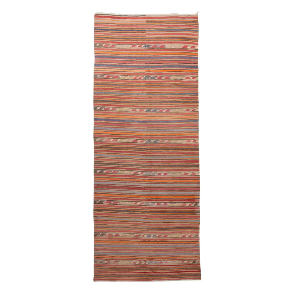 Tangerine Vintage Flatweave Wool Runner - 4'1" x 12'7"