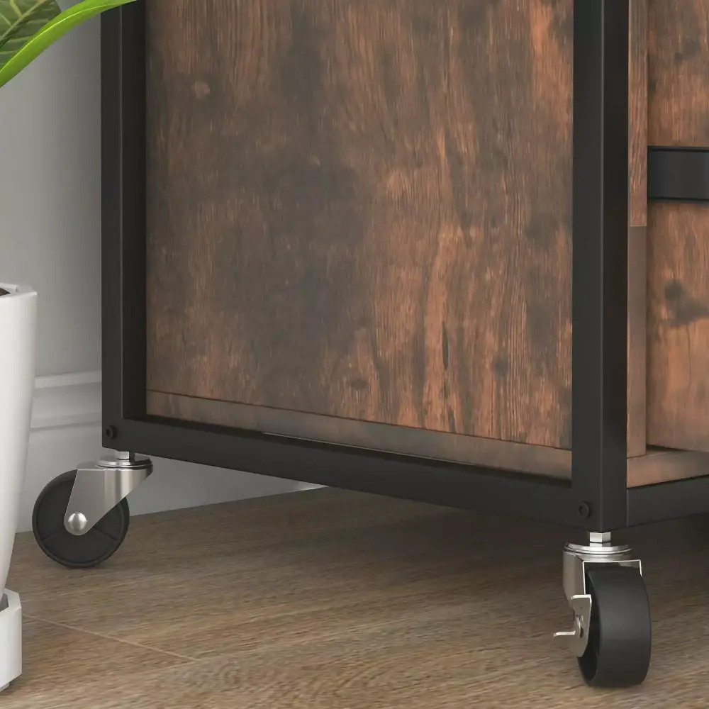 Zateety 2 Drawer Mobile File Cabinet Lock Hanging Bar Rustic Brown Office Storage