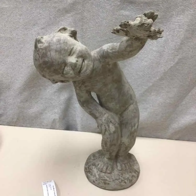 CONCRETE GREY CHERUB STATUE