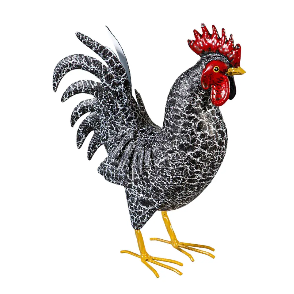 Steel Rooster Statuette Dark Feathers, 14"