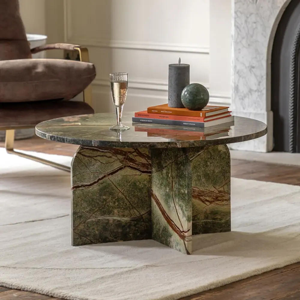 Aluna Marble Round Coffee Table - Ember