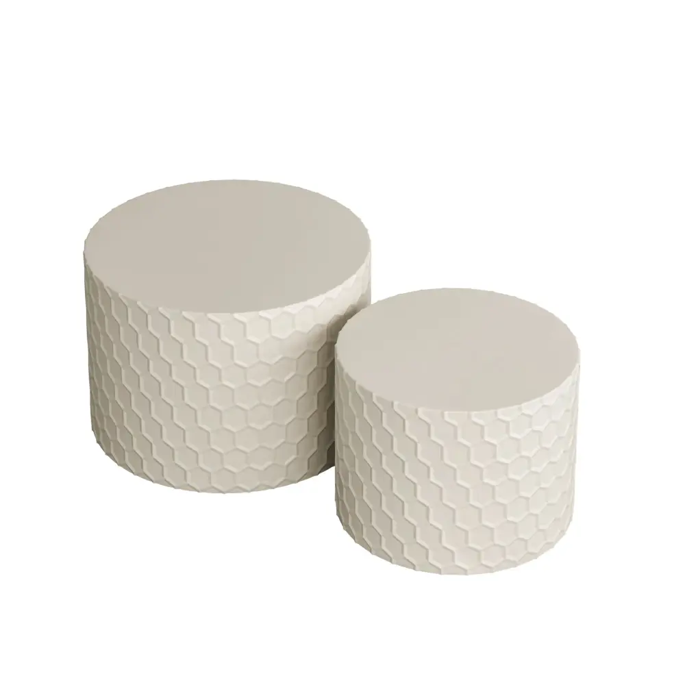 Minimalist Honeycomb Nesting Coffee Table Place, Round Drum Circle Table (Set 2) - Beige