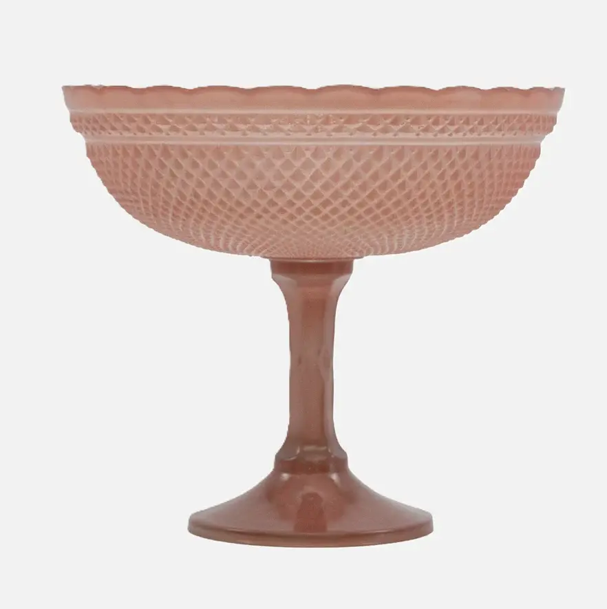 Pressed Glass Scalloped Footed Bowl, Salmon
