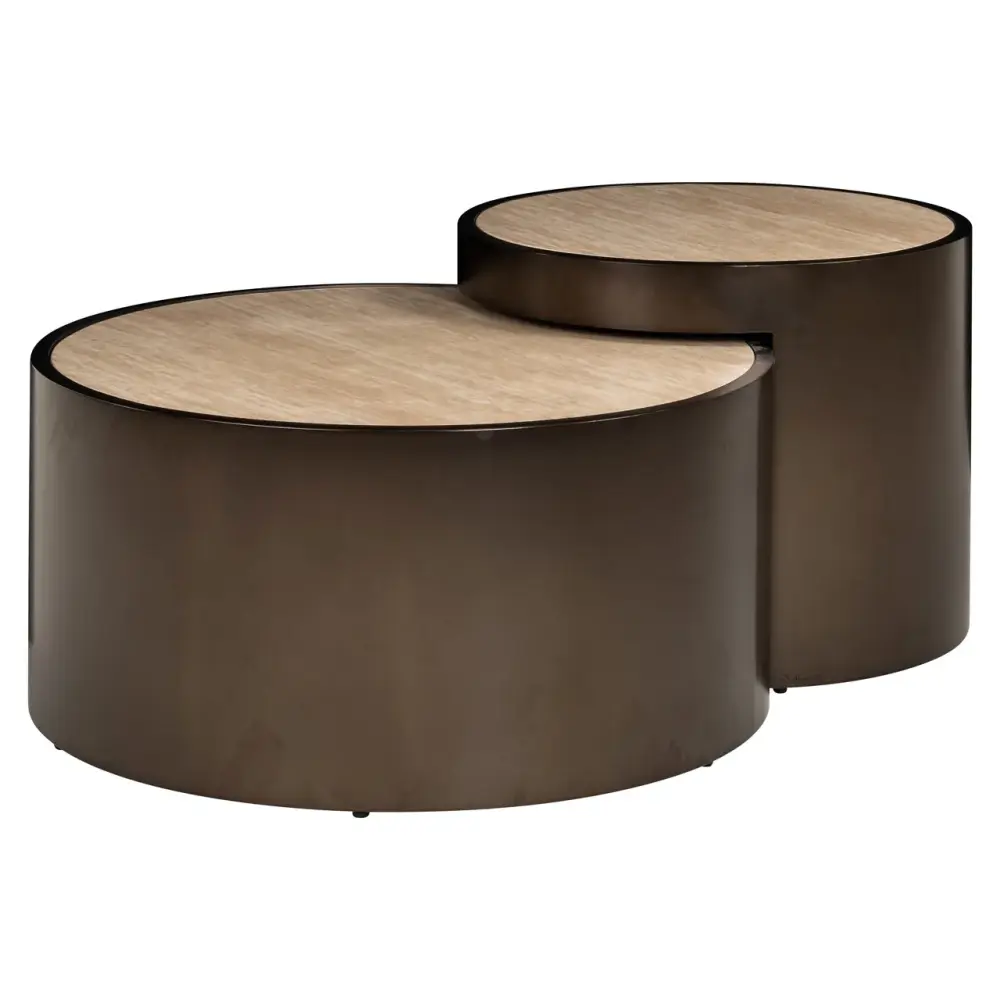 Ronson Set 2 Faux Travertine Coffee Tables - Buff