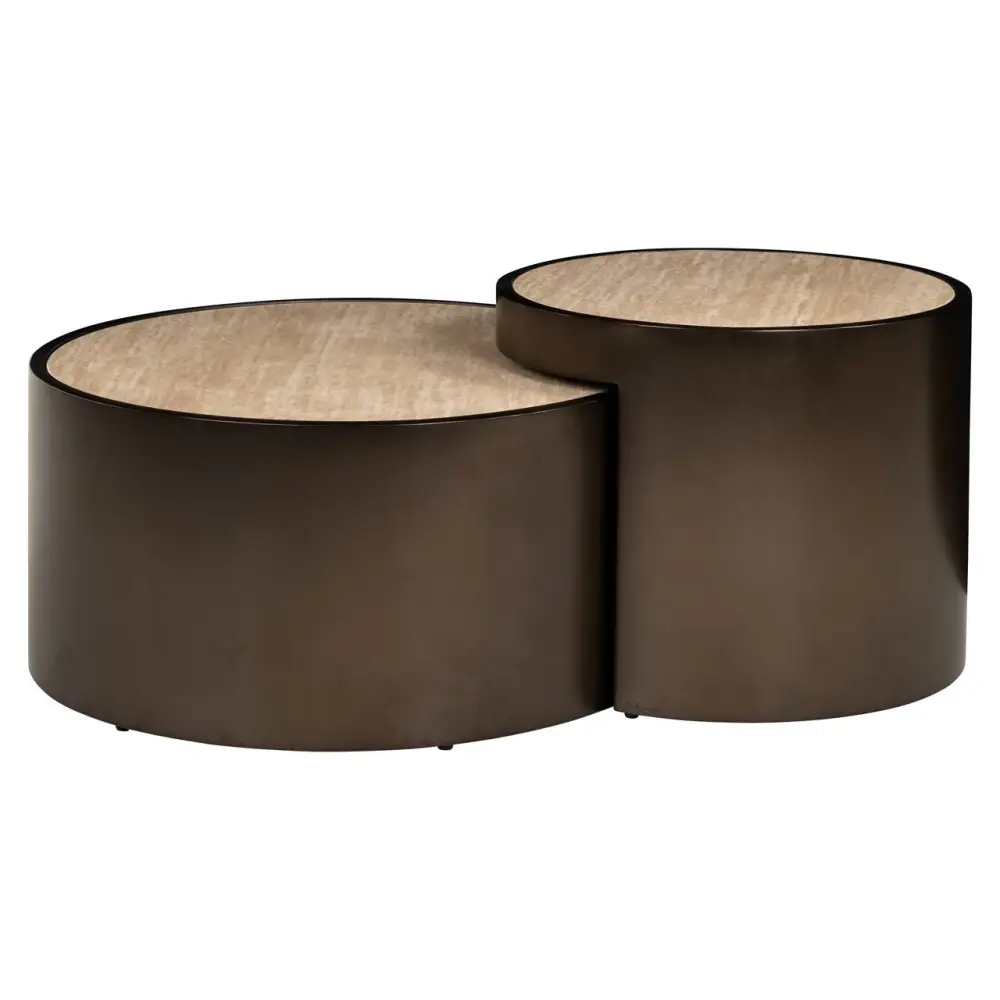 Ronson Set 2 Faux Travertine Coffee Tables - Buff