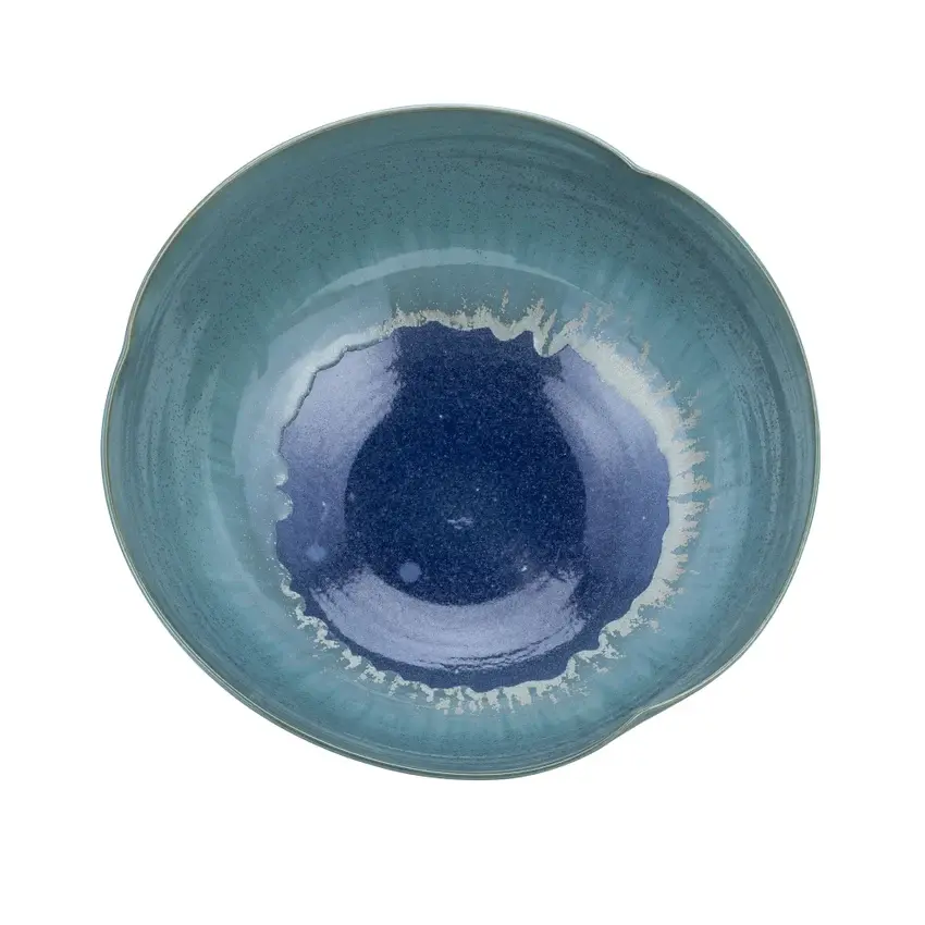Swirl Bowl Indigo Green Reaction Glazed