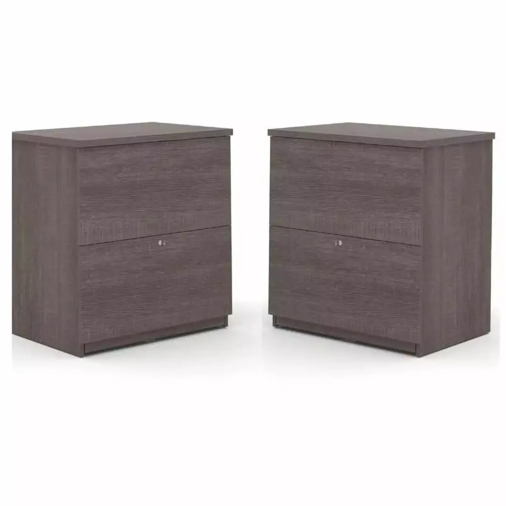 Home Square Bark Gray 2-Drawer Lateral Filing Cabinet Set 2