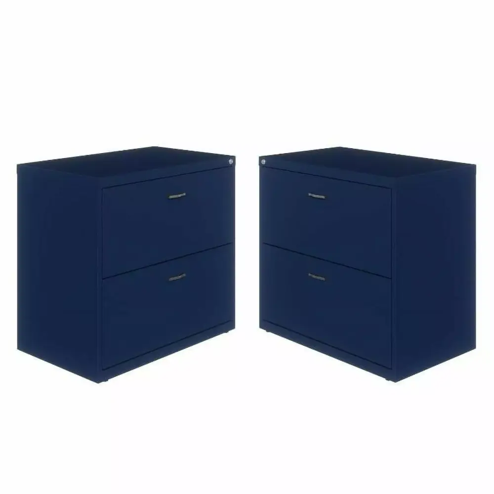 Home Square 2 Drawer Lateral Metal Filing Cabinet Set Navy Set 2