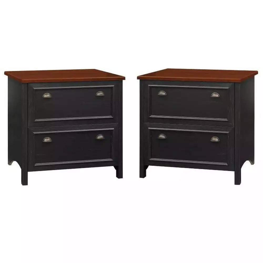 Home Square 2 Drawer Wood Filing Cabinet Set Antique Black Set 2