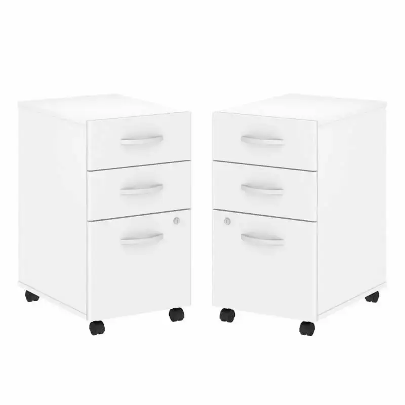 Home Square 2 Piece Wood Filing Cabinet Set 3 Drawer White Office